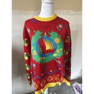 Wisconsin Lottery Colorful Christmas Knit Pullover Sweater Adult Size XL